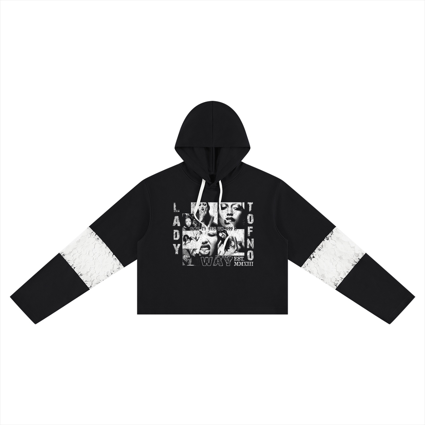Lady T.OF.N.O. Her Way Women’s Cropped Lace-Panel Hoodie